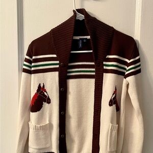 Janie + Jack Brown and Cream Horse Cardigan